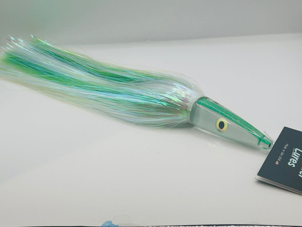 Schneider Lures 11” Streaker New Skirted in Crystal and Green Flashabou Strobz