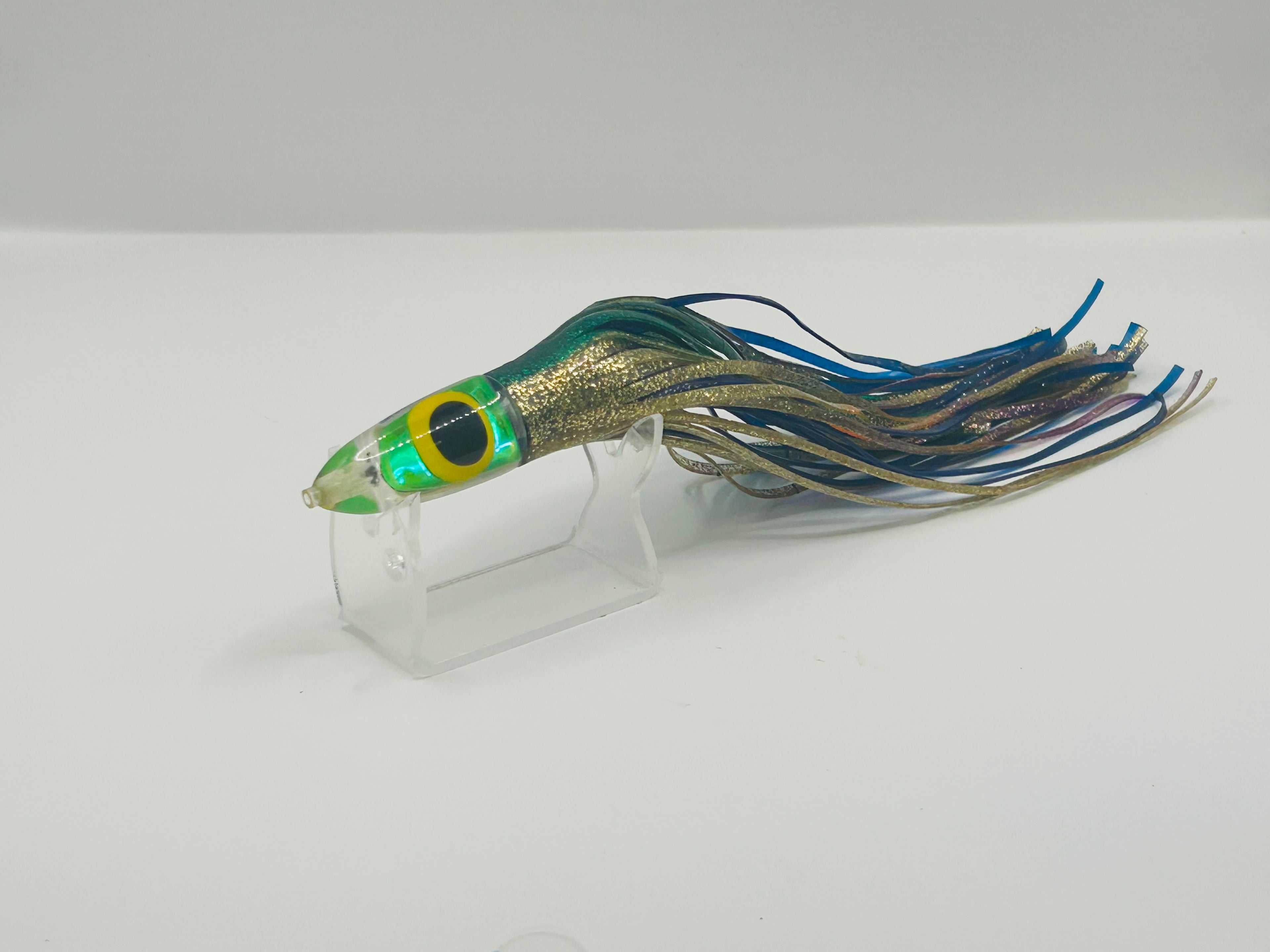 Vintage Braid Large Bullet Trolling Lure 8" Dorado Pattern Green Gold Mylar #718