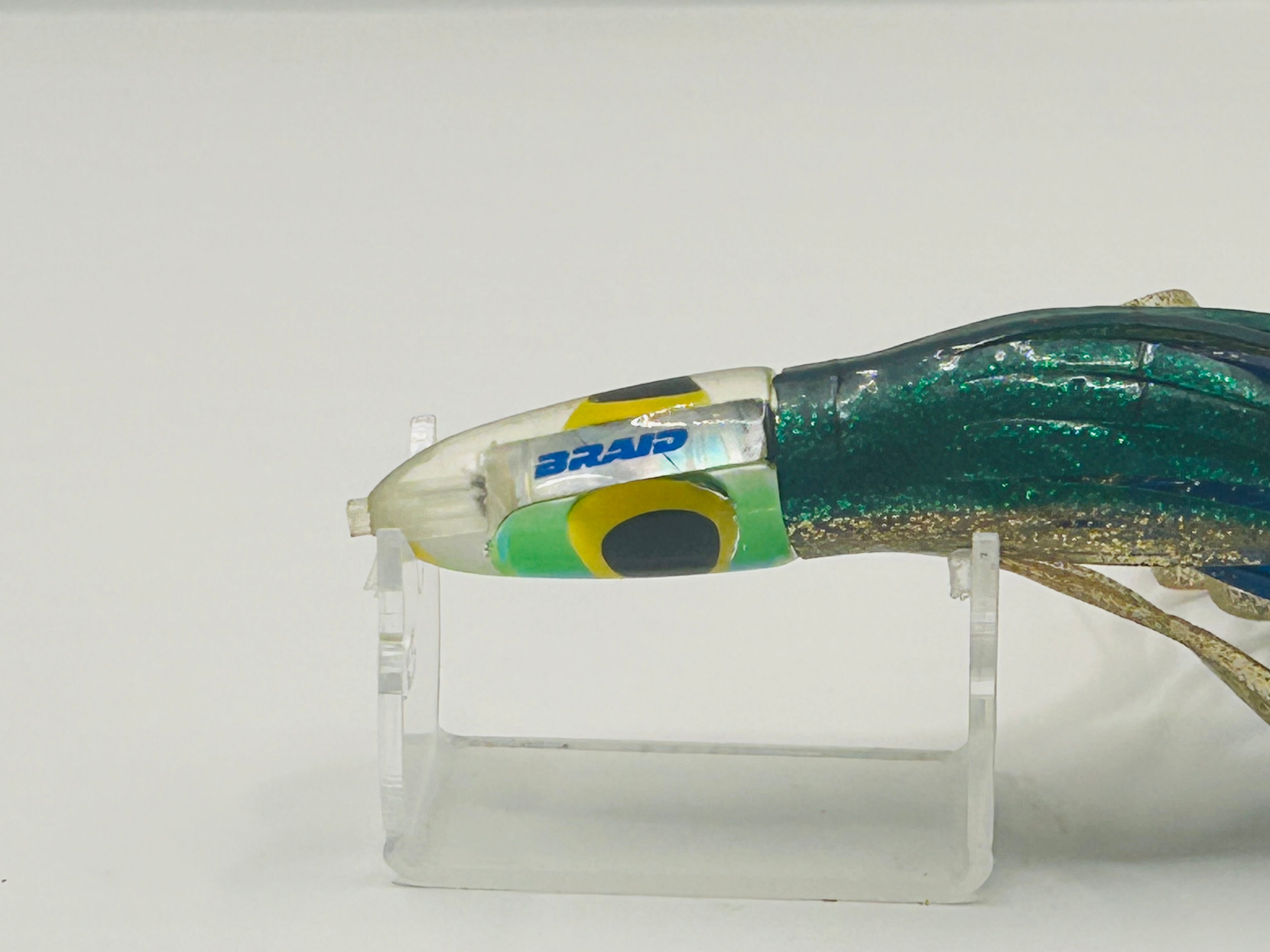 Vintage Braid Large Bullet Trolling Lure 8" Dorado Pattern Green Gold Mylar #718