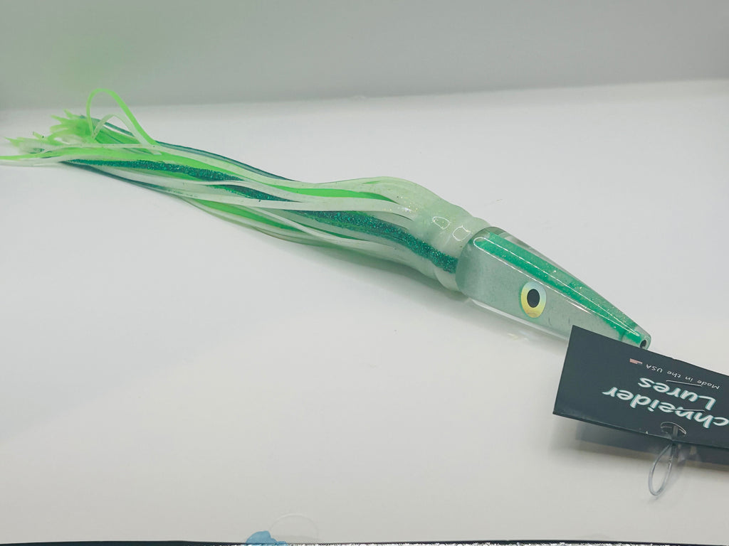 Schneider Lures 11” Streaker White Insert Skirted in White Over Green New