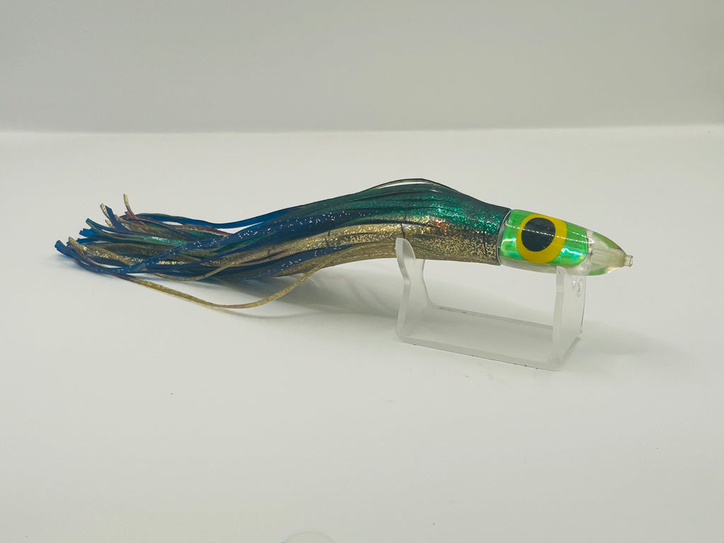 Vintage Braid Large Bullet Trolling Lure 8" Dorado Pattern Green Gold Mylar #718