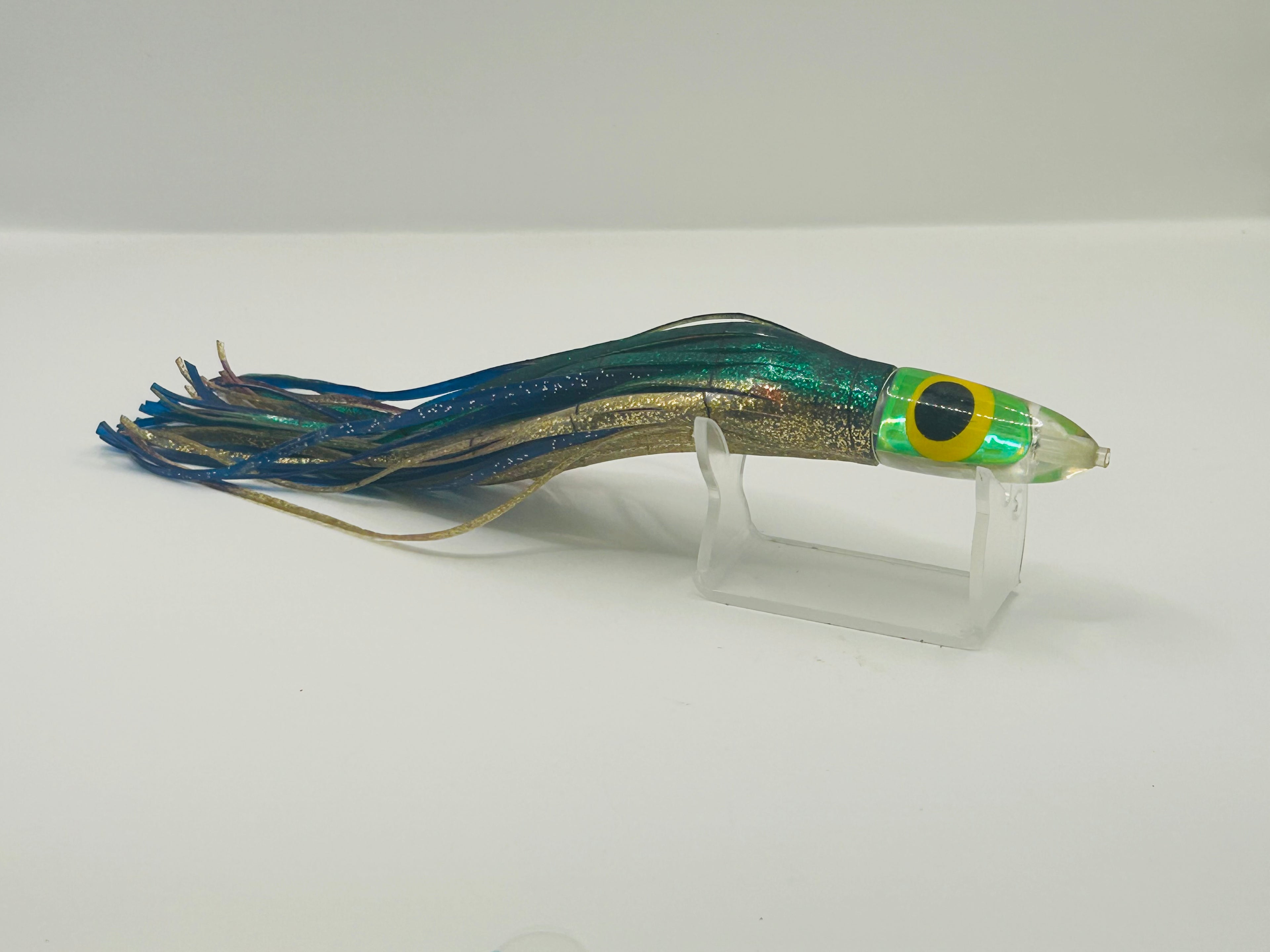 Vintage Braid Large Bullet Trolling Lure 8" Dorado Pattern Green Gold Mylar #718