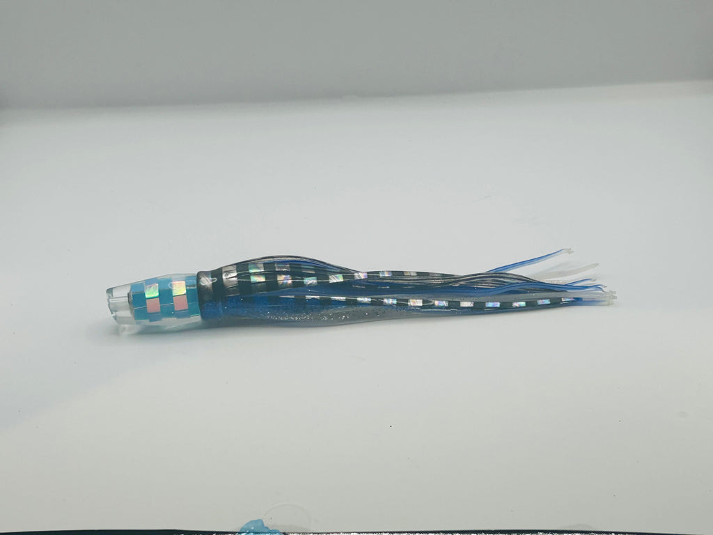 KC Lures - 5” Disco Blueberry RT Slant Skirted in Blue and Silver over Blue and White.