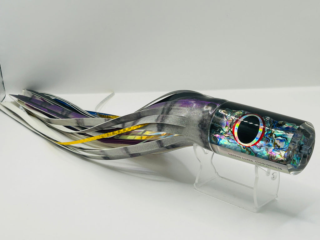Legends Lures Andromeda 70 16” Skirted w/Firetailz Purple Drip New.