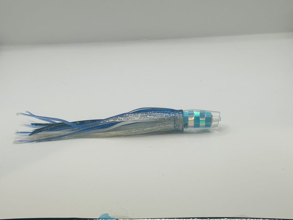 KC Lures - 5” Disco Blueberry RT Slant Skirted in Blue and Silver over Blue and White.