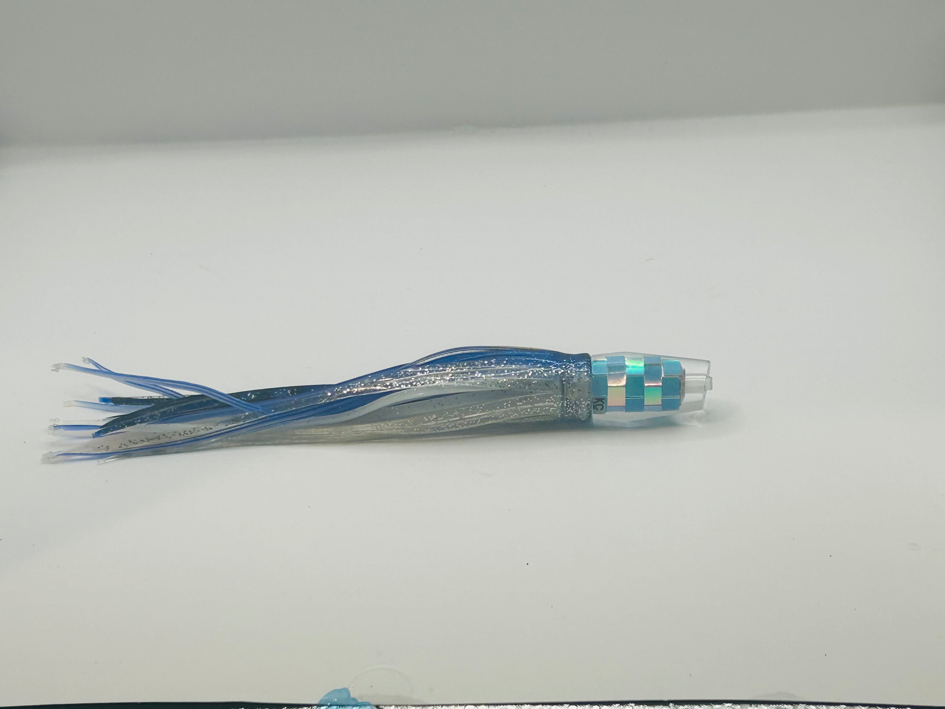 KC Lures - 5” Disco Blueberry RT Slant Skirted in Blue and Silver over Blue and White.