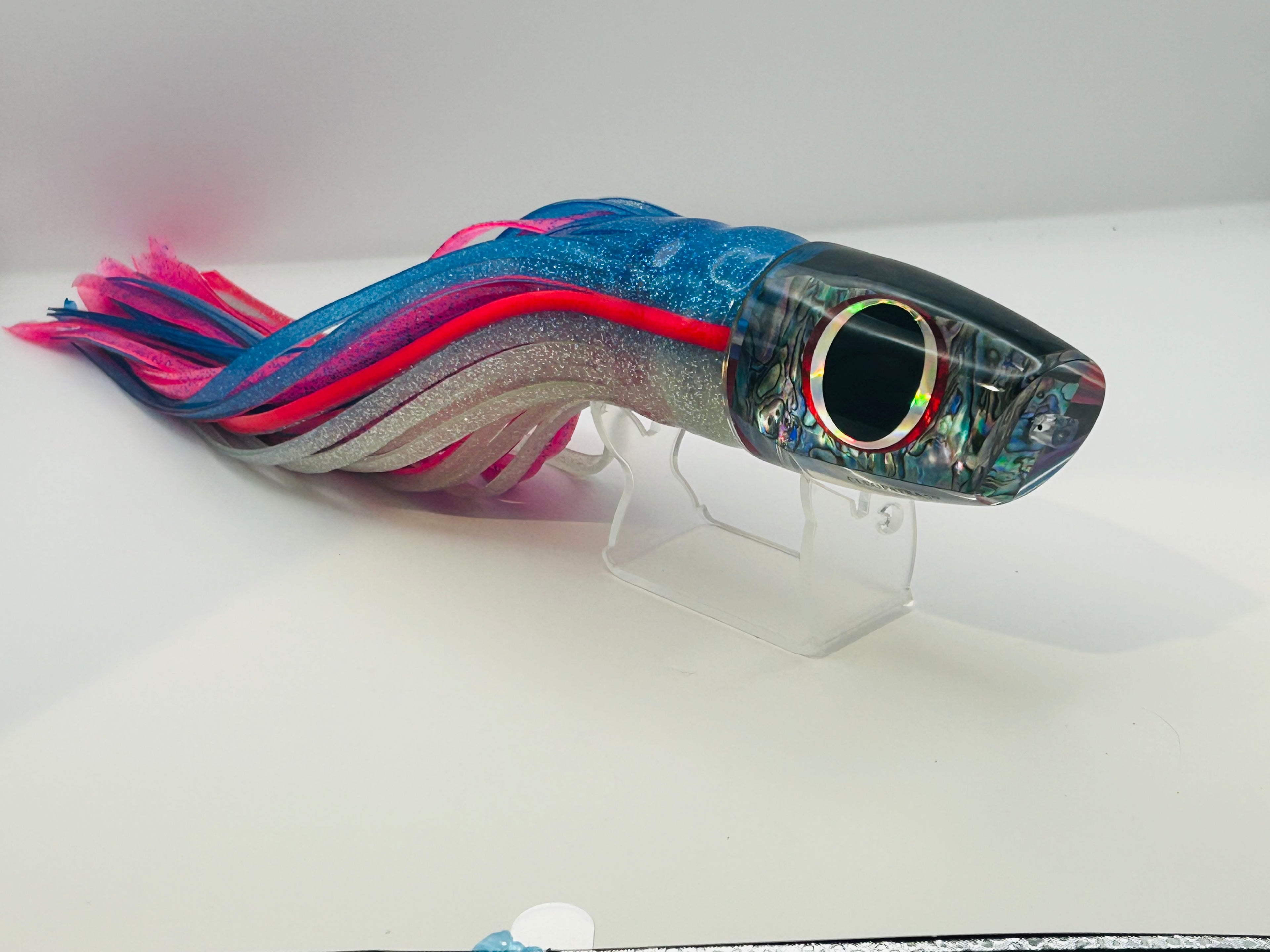 Legends Lures Cleopatra 70 16”  Skirted in Blue and Silver over Pink New.
