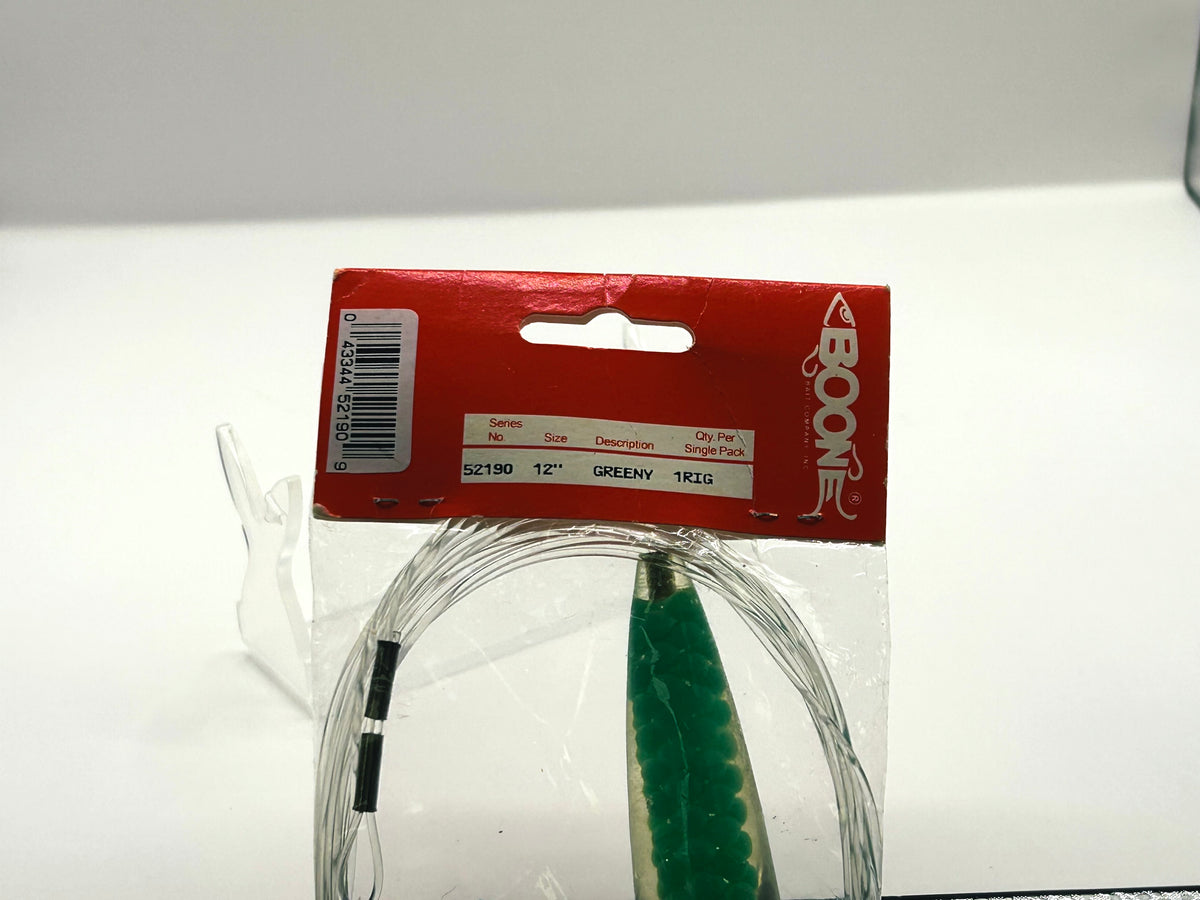 Vintage Boone Greeny 12" Trolling Lure Factory Rigged NOS Sealed Green Mackerel