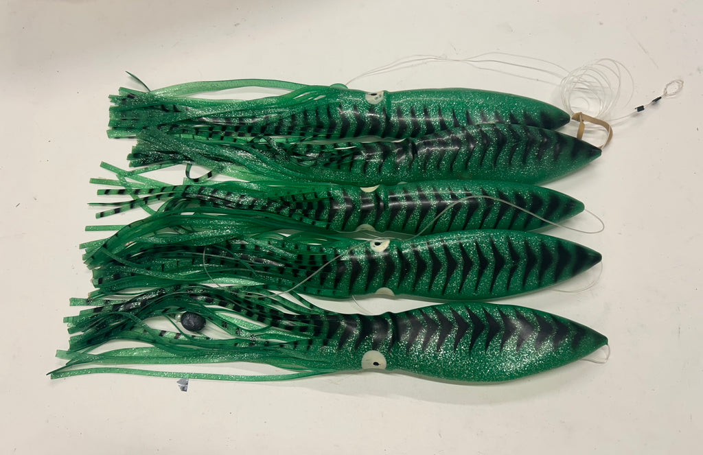 18" Giant Bluefin Tuna Squid Daisy Chain Teaser – 5 Count Green Mackerel