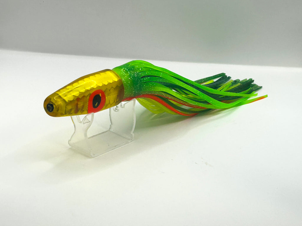 Vintage 1990s California Custom 9" Tuna Bullet Lure Sequin Foil Red Doll Eye