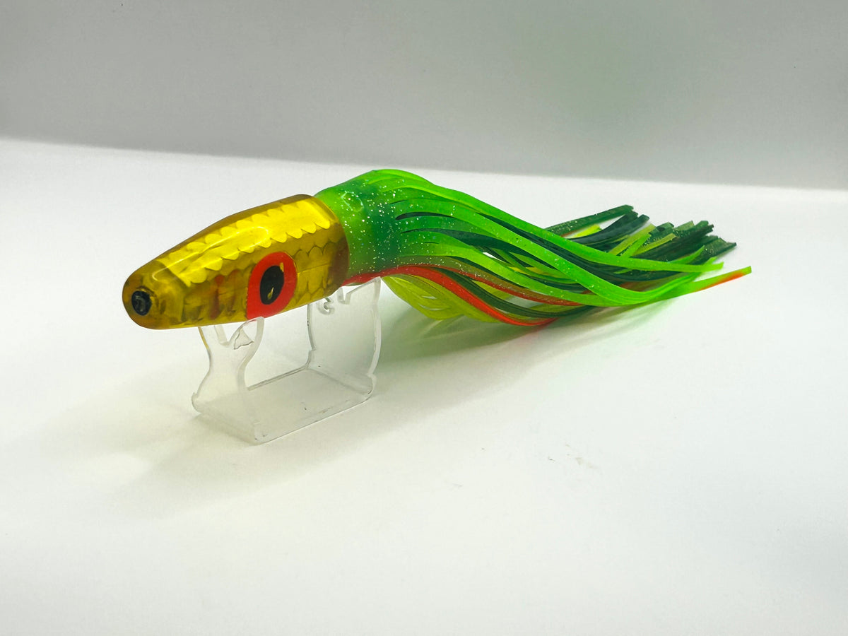 Vintage 1990s California Custom 9" Tuna Bullet Lure Sequin Foil Red Doll Eye