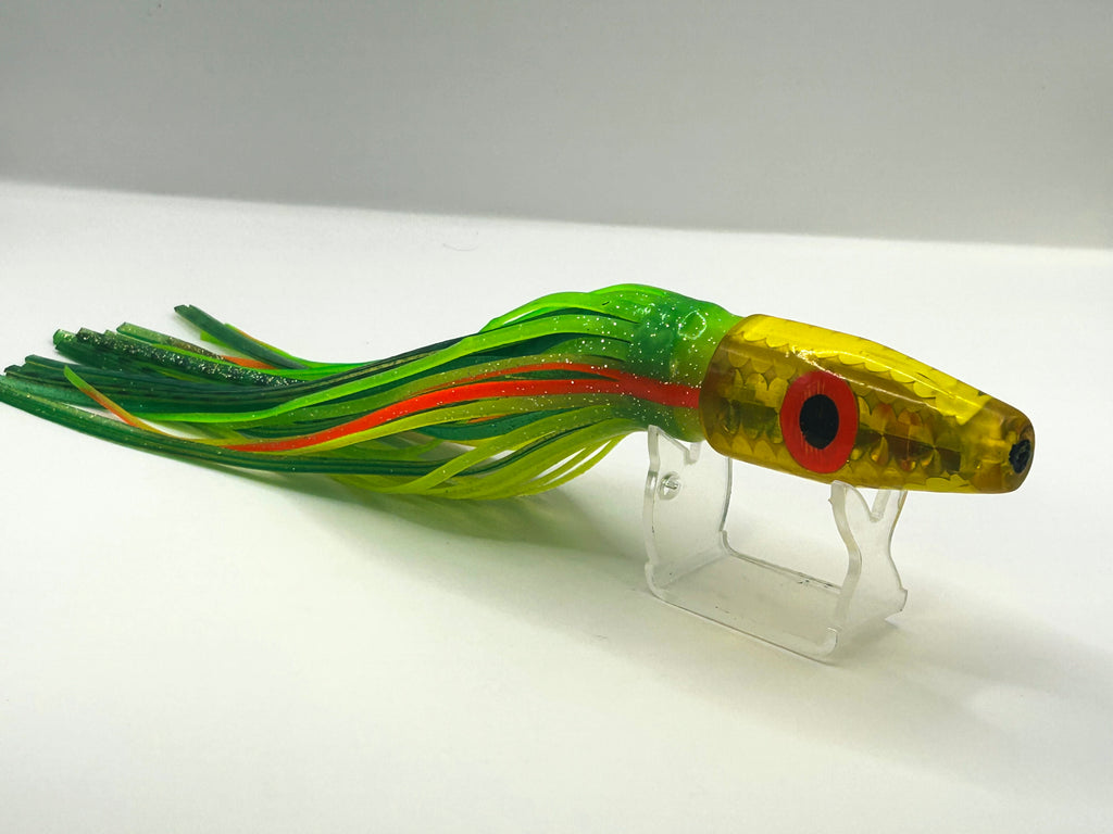 Vintage 1990s California Custom 9" Tuna Bullet Lure Sequin Foil Red Doll Eye
