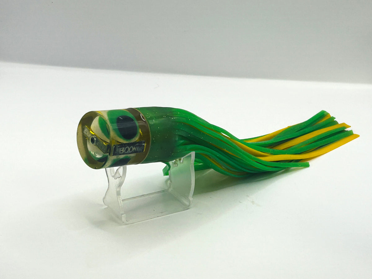 Vintage 1990s Boone 10" Flat Face Trolling Lure Head Label Dolphin Green Yellow