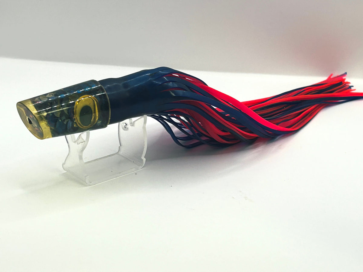 Vintage C&H Swimmer Trolling Lure Sequin Foil Slant Head Blue Pink